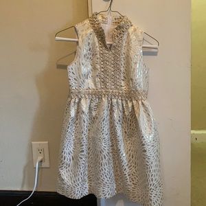 Girls size 10  Lily Pulitzer gold and cream embroidered dress.